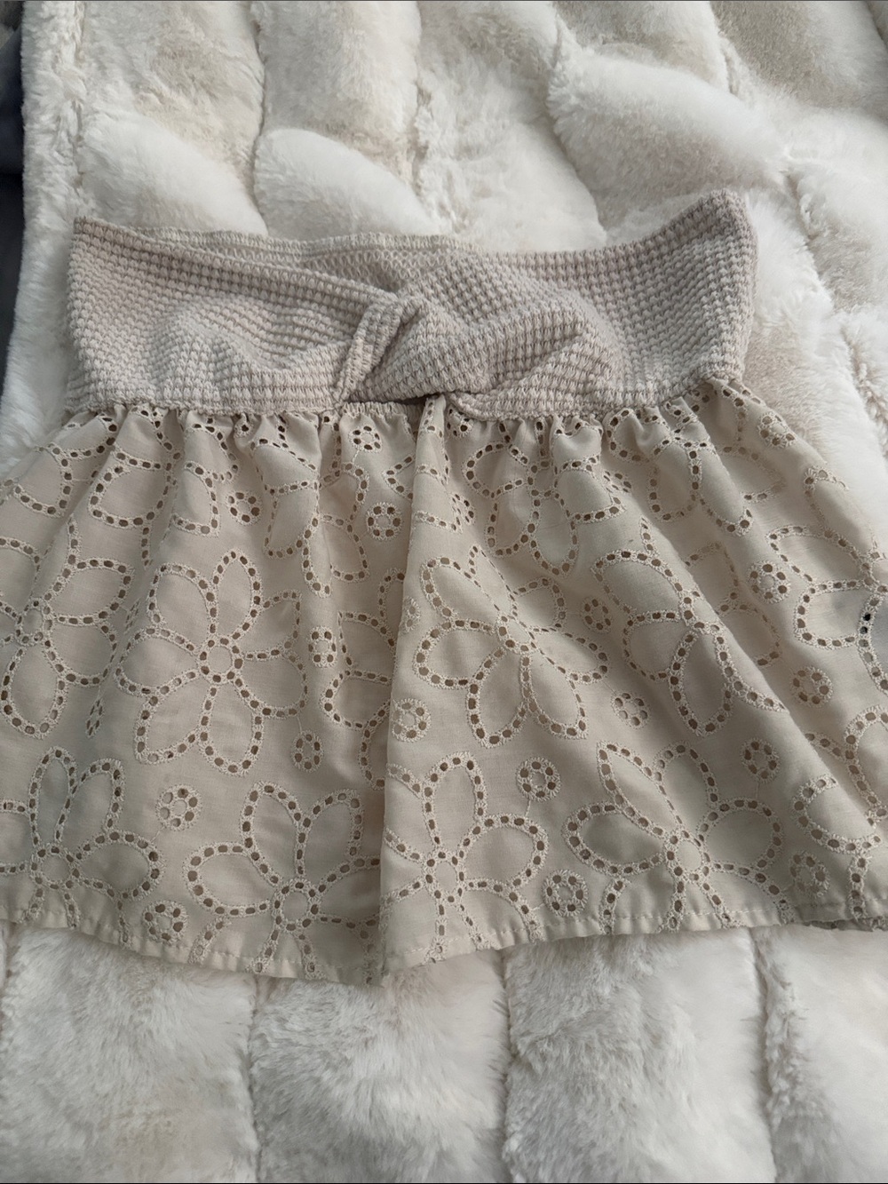 Beige Eyelet A-Line Women's Skirt with Knit Waistband